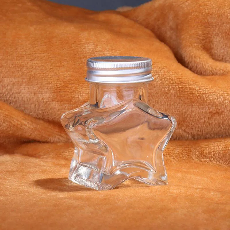 

50pcs Clear Glass Bottles decoration Stars Special Art Jars Gifts Vials Wishing Jars Candy Small Bottles with Aluminum cap S085B