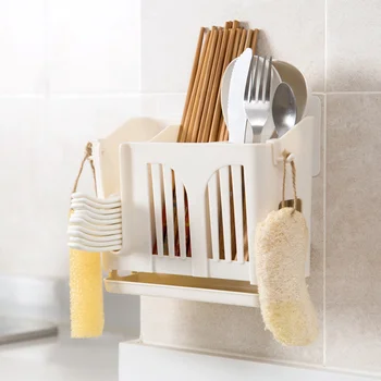 

Household hanging drain chopstick cage household holder cage kitchen spoon storage box plastic chopstick holder