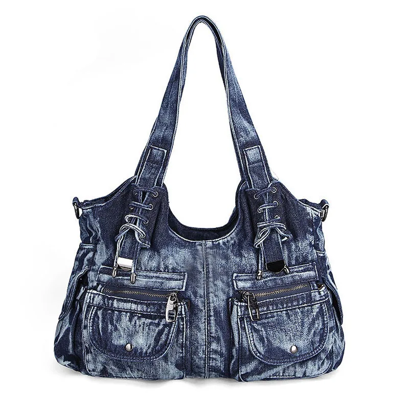 Fanous Брендовая женская сумка, джинсовая сумка-тоут, женские классические сумки на плечо, женские сумки, сумка-мессенджер - Цвет: Темно-синий