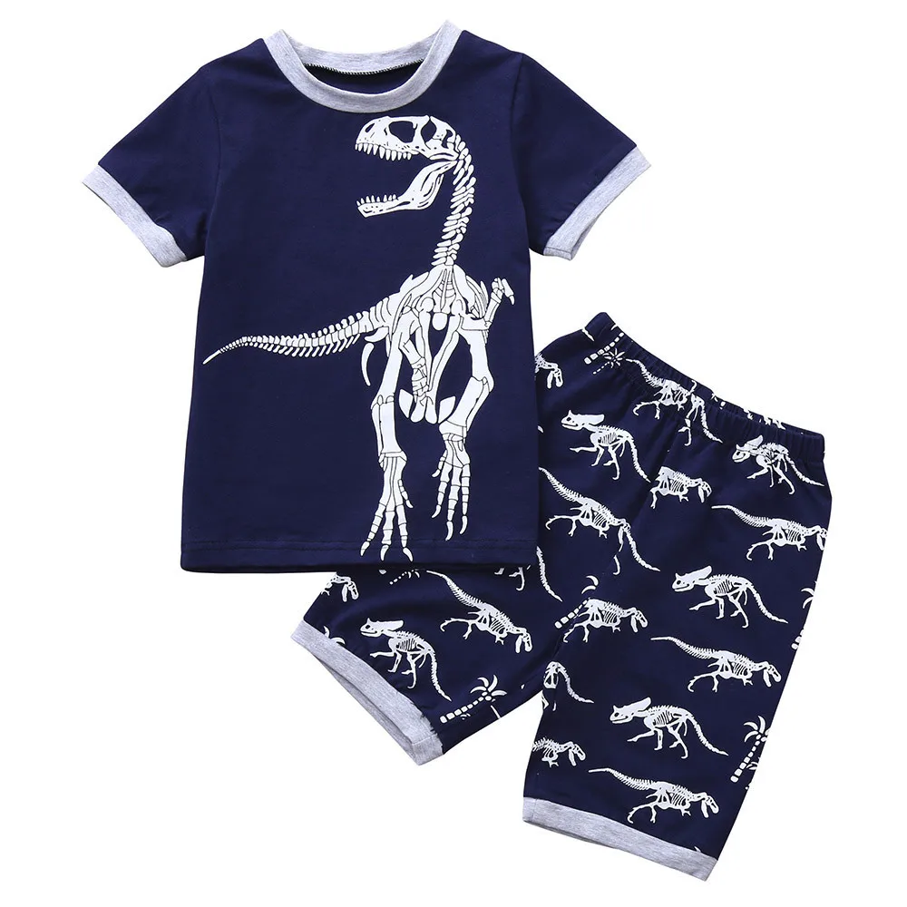 Топы с принтом динозавра для маленьких мальчиков+ шорты, комплект одежды из 2 предметов для малышей черная Пижама комплект одежды с принтом динозавра из мультфильма