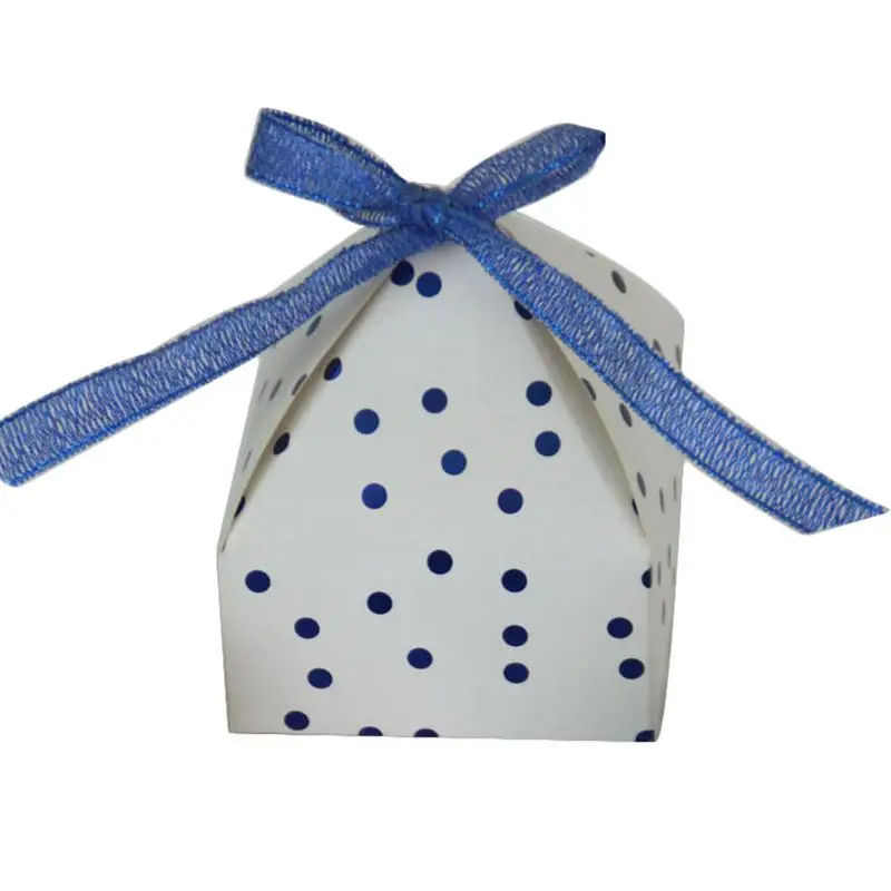 

New Arrival Paper Candy Box Creative European Style Pyramid Candy Box With Dot Ribbon Chocolate Box