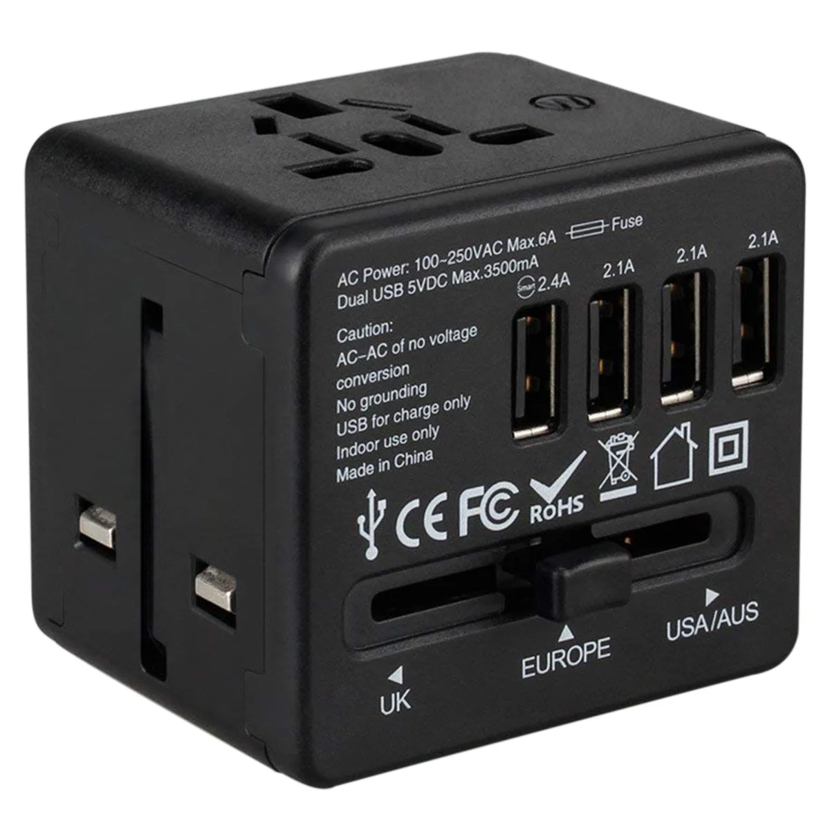

Multi-function travel converter head four USB high speed charging 3.5A output socket world travel AC power charger adapter AU