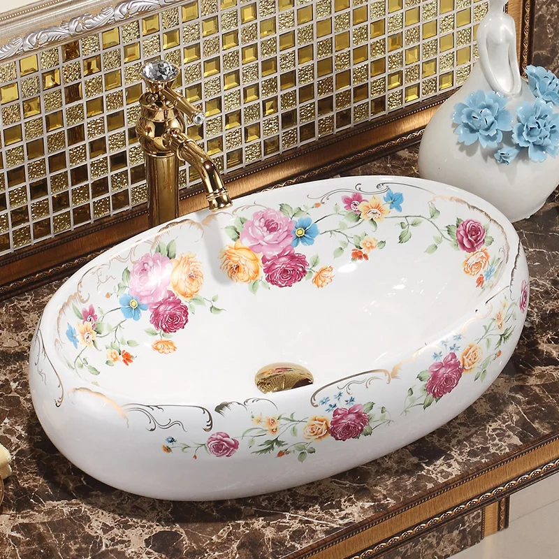 Керамический санитарный стол Jingdezhen умывальник раковина розового цвета