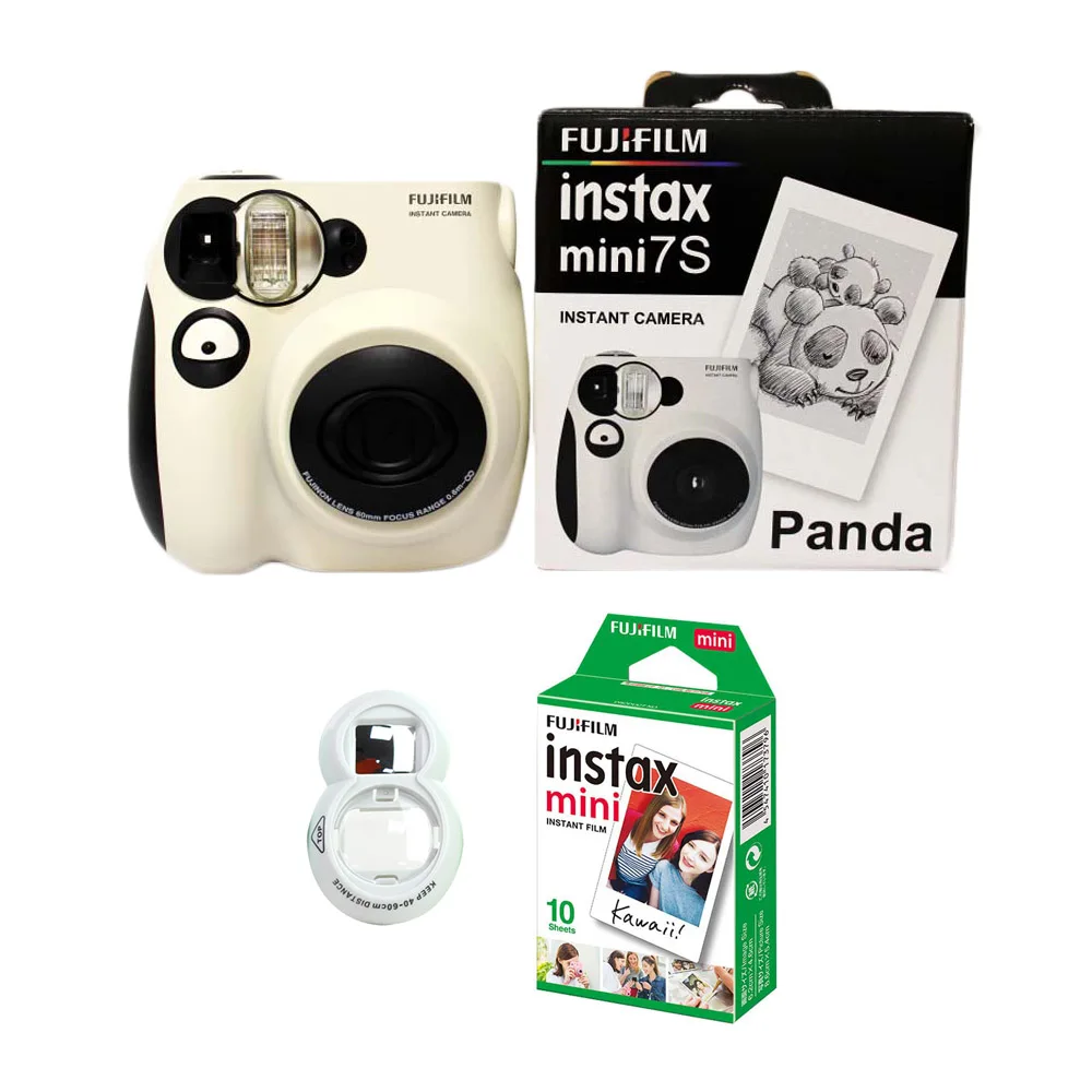Najtaniej 100% autentyczna kamera fotograficzna Fujifilm Instax Mini 7 s, z 10 arkuszami fuji Instax Mini biała folia i obiektyw Selfie