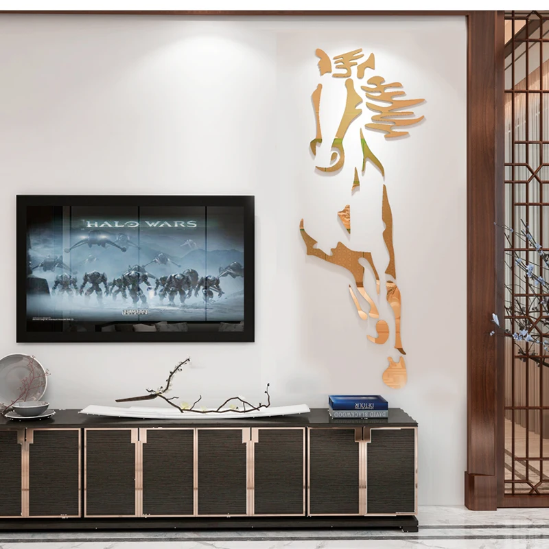 

New arrival Horses Living room Acrylic 3d Wall Sticker Restaurant Background wall decoration Creative mirror wall stickers