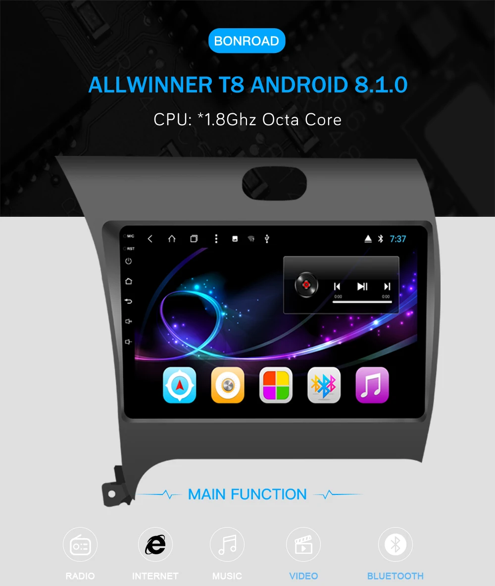 Excellent Bonroad Android 8.1.0 Eight core Car Multimedia Player Video Player  For Kia K3  Car GPS Navigation Stereo Radio GPS Navigation 1