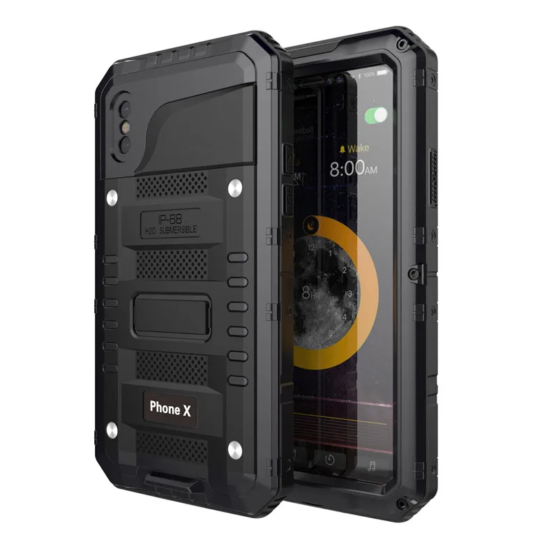 Ударопрочный Пылезащитный Водонепроницаемый чехол для телефона для iPhone XR X 6 6S 7 8 Plus XS Max роскошный защитный металлический алюминиевый сверхпрочный чехол - Цвет: Black Phone Case