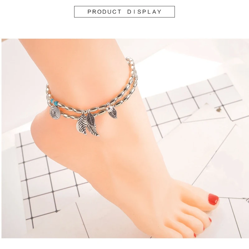 1pcs Retro style leaf Rune Yoga pendant foot chain sand beach ring | Ювелирные наборы и прочее
