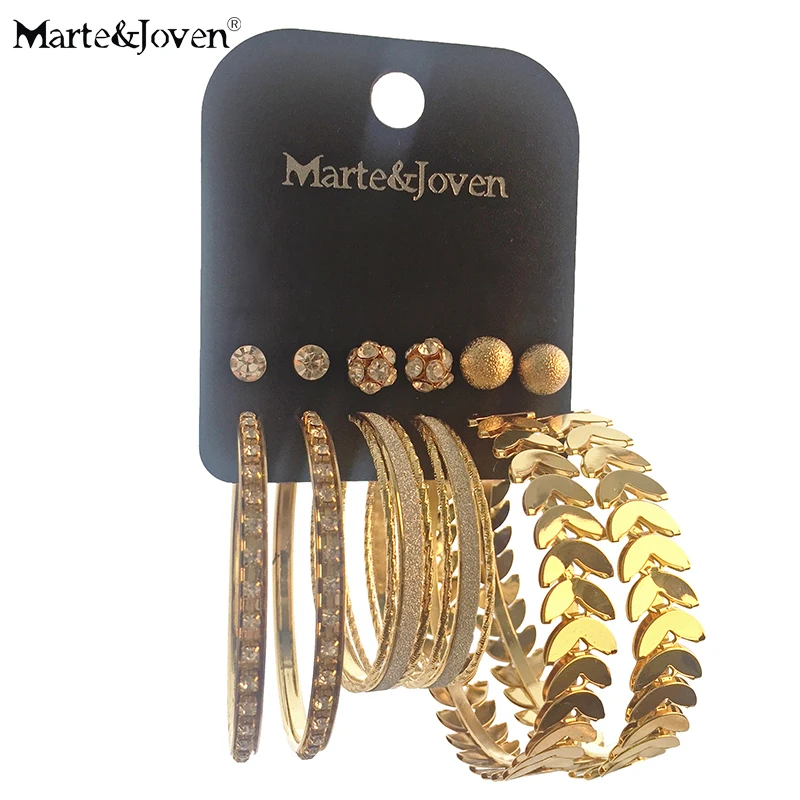 

Marte&Joven Hyperbole Gold Color Hoop Earrings Set for Women Big Rhinestone Ball Earrings 6 Pair/set Jewelry Accessories Gifts