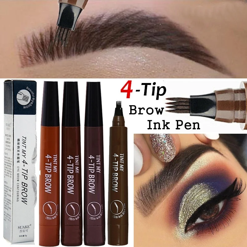 

1PC Newly 4 Head Fork Tip Eyebrow Tattoo Pen Liquid Brow Enhancer Dye Tint Pencil Makeup Tools 4 Colour