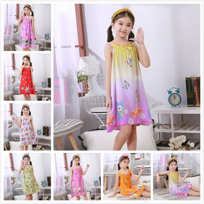 

stock Girls Princess Nightgowns Summer Sleeveless sling Nightdress Knitted Pajamas Sleepwear Children Kids Girl Nightgown nai622
