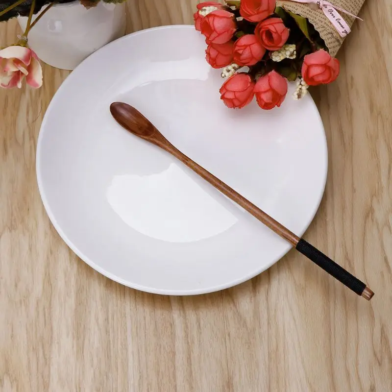 19,8 см деревянная тонкая ложка с длинной ручкой, рисовый суп, десерт, кофе, чай, мед, палочка для смешивания, посуда, кухонный инструмент для приготовления пищи