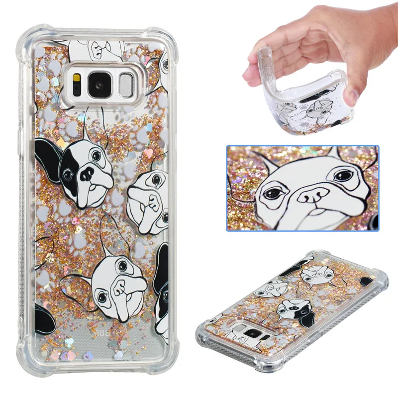 Liquid Case for Samsung Galaxy A6 A8 Plus 2018 S8 S9 Plus S6 S7 Edge Note8 Note9 S5 S6edge Glitter Love Silicone PC Full Cover (36)