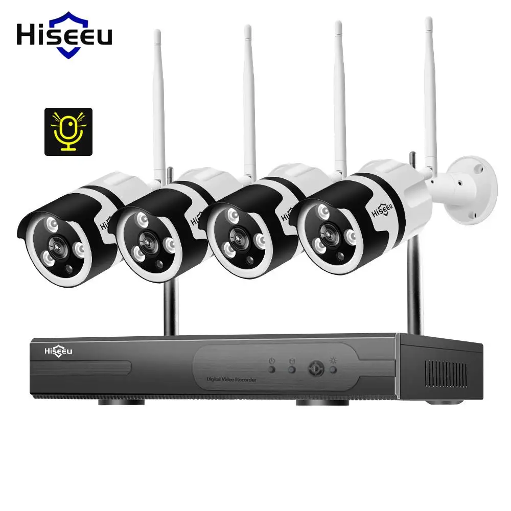 1080P 4CH Wireless NVR CCTV System audio wifi 2.0MP Outdoor Bullet IP Camera Waterproof Security Video Surveillance Kit hiseeu 1080P 4CH Wireless NVR CCTV System audio wifi 2.0MP Outdoor Bullet IP Camera Waterproof Security Video Surveillance Kit hiseeu