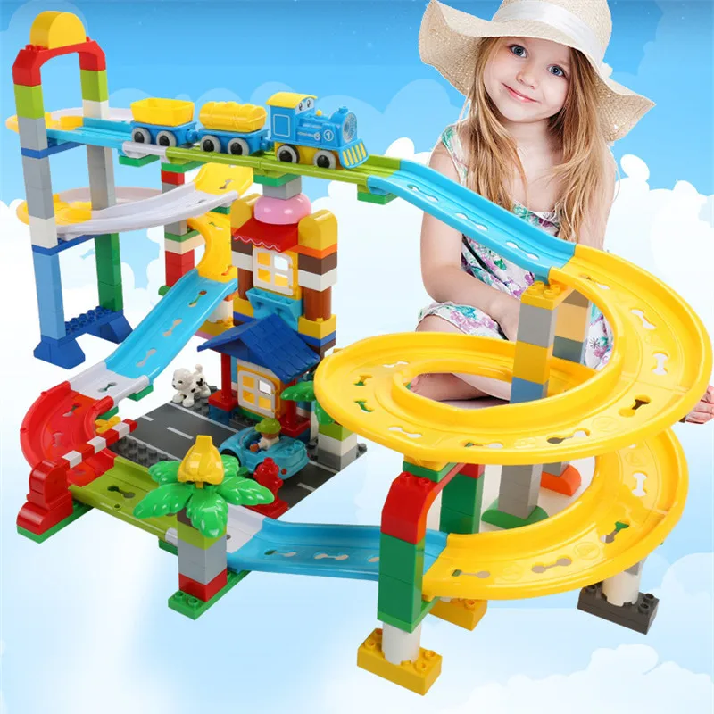 

200Pcs Big Track Roller Coaster Train Building Blocks LegoINGLs Duplo Technic Playmobil Bricks City Friends Brinquedos Kids Toys