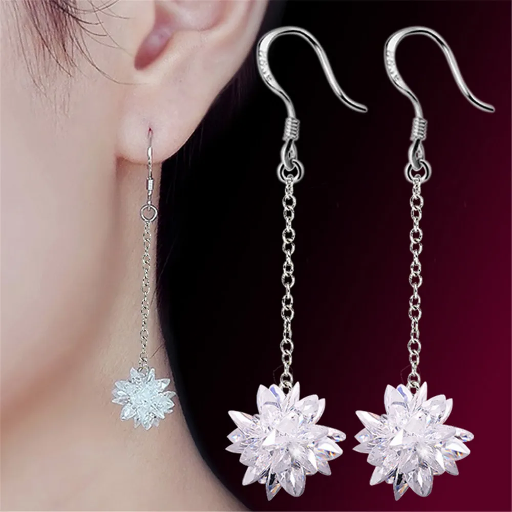 

ECODAY Long Tassel Earring Cubic Zircon Ice Flower Earings Oorbellen Earrings for Women Brincos Pendientes