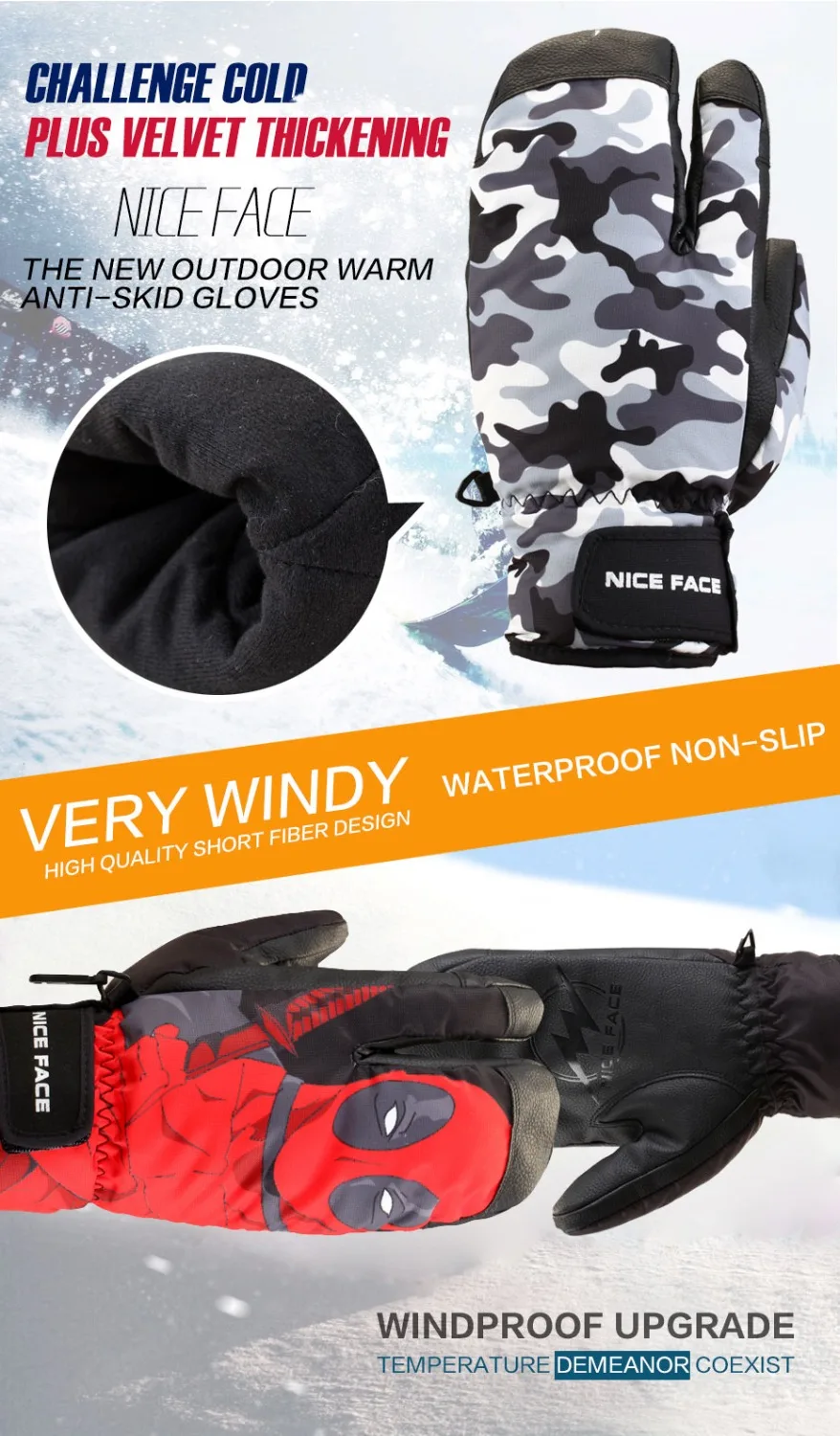 NIce Caps Boys Cold Weather Camo Gloves Waterproof Insulated