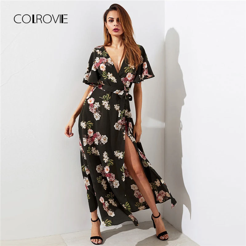 COLROVIE Flutter Sleeve Surplice Wrap Woman font b Dress b font font b 2018 b font