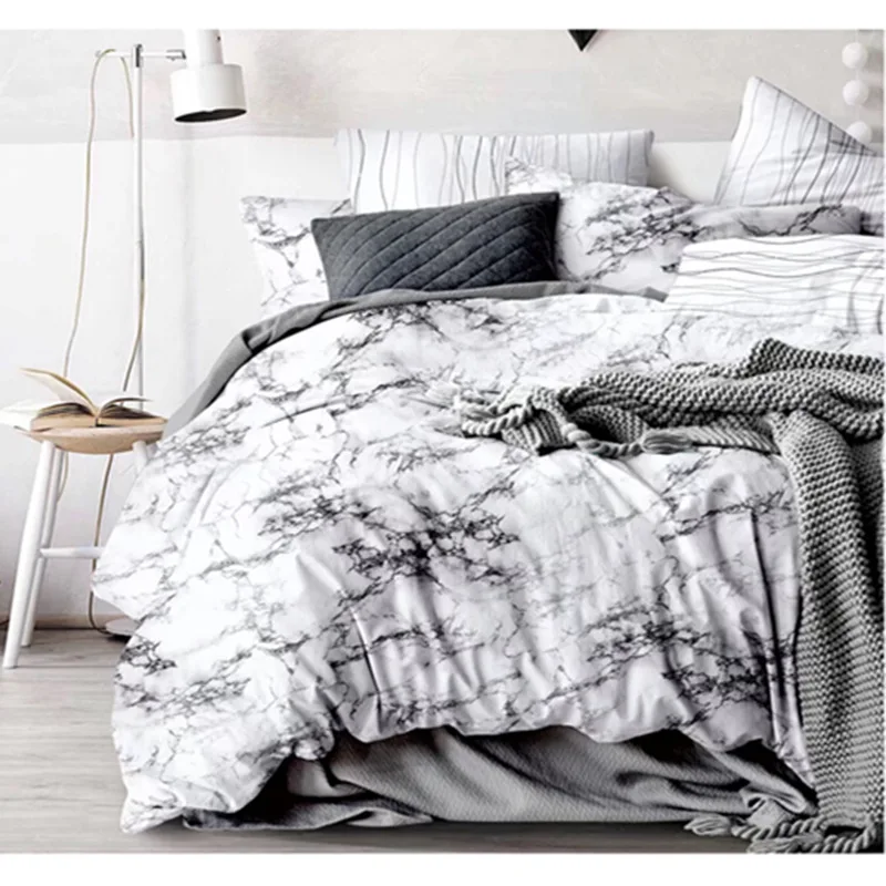 

White Black Stone Pattern Duvet Cover Set Single Double Queen King 2/3Pcs Bedding Sets Bedclothes Simple Bedding Set No Sheet40