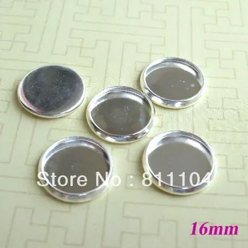 

16mm New Silver tone Plated Copper Blank Circle Round Pendant Bezel Trays Cameo CABs Findings Settings Jewelry Making Wholesale