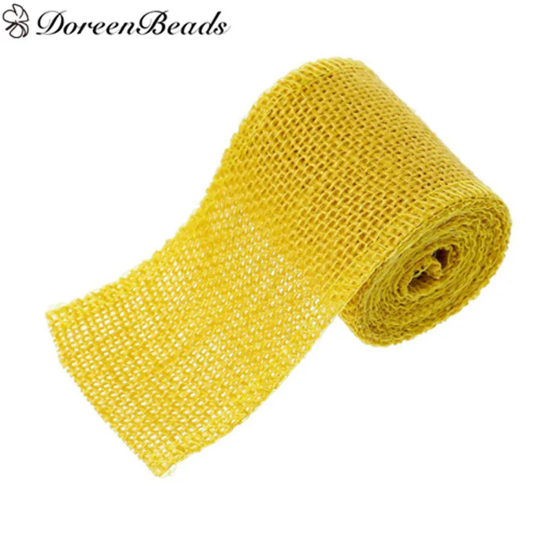 

DoreenBeads Natural Jute Burlap Mesh Easter Ribbon Yellow For DIY Rustic Wedding Burlap Flower 2 Rolls(2m/Roll)