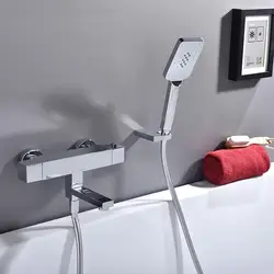 Бесплатная доставка Ванная комната термостатический Ванна осадков ручной душ кран Set Chorme af095