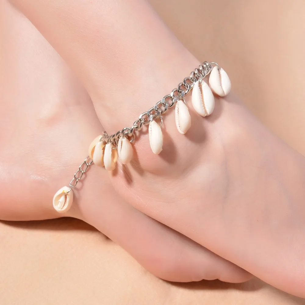 Summer font b Women b font Barefoot Sandle Ankle Bracelets Foot Jewelry Silver Shell Tassel Anklets
