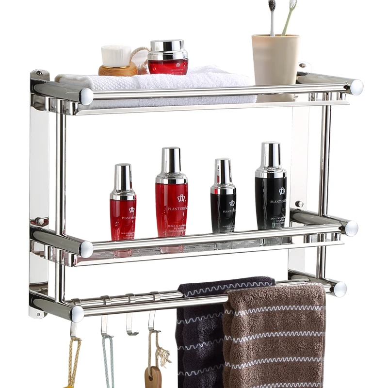 Modern 304 Stainless Steel Polished Bathroom Shelves with Towel Bar Modern Stainless Steel Bathroom Accessories