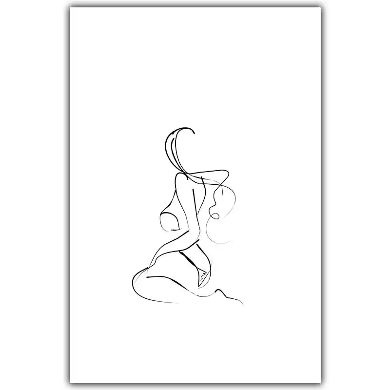 Sexy Woman Curve Sketch Art Canvas Print Poster Black And White Abstract Art Linear Picture Painting Home Room Decoration