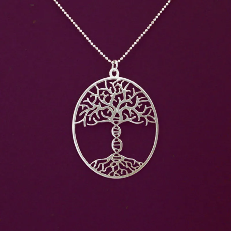 

Tree of life with a DNA trunk necklace bioscience Molecule Necklace Plate Gold Silver Rose Gold
