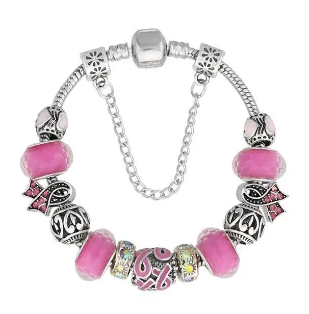 

CJZBLXSL00574 Yoga-Supreme Murano Glass Breast Cancer Bracelet