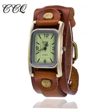 CCQ Luxurious Model Classic Rectangle Real Leather-based Bracelet Girls WristWatch Informal Vintage Quartz Watch Relogio Feminino 1846