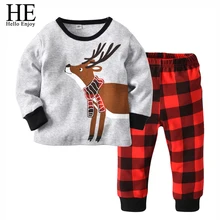 HE Hello Enjoy/детская одежда рождественские наряды красные пижамные комплекты из 2 предметов с длинными рукавами и принтом оленя+ клетчатые штаны для маленьких мальчиков и девочек