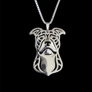 

Pit Bull Terrier(natural ears)- Gold and silver pendant and necklace jewelry Simple abstract animal free ship 12pcs/lot