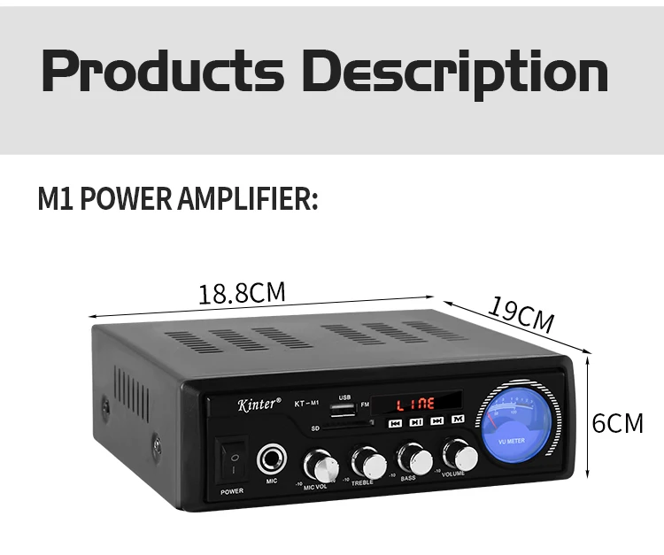 Kinter M1 MP3 bluetooth усилитель аудио 2 канала tda7266 с SD USB ввод FM Радио мощность vu метр усилители для динамиков
