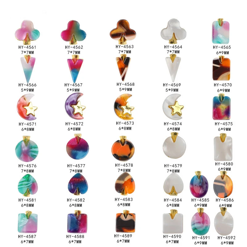 

10pcs/lot, Gold Alloy Nail Art 3d Flat Back Smudge Colors Ambers Jewelry Nail Tips Decorations