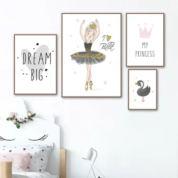 

Cute Ballet Girl Crown Dream Quotes Wall Art Canvas Nordic Posters And Prints Nursery Kids Room Decorations No Framed Wall Art