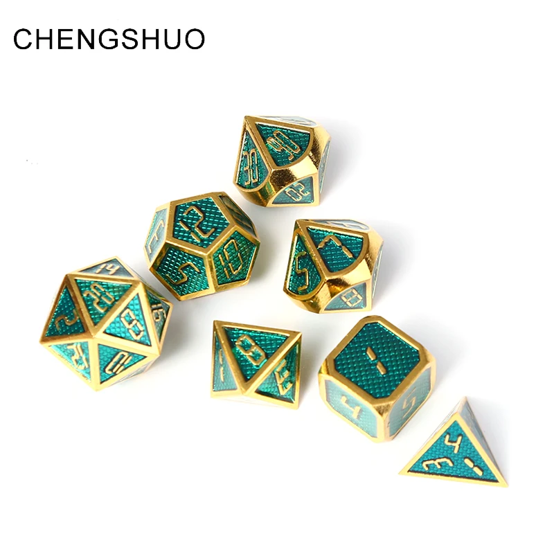 

Chengshuo rpg metal dice polyhedral sets dnd dungeons and dragons Zinc alloy table game dices digital pattern d20 10 8 12 green