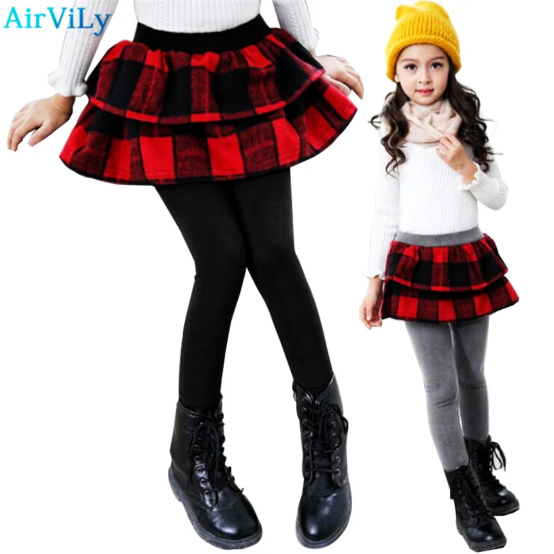 

Winter Retail Girl Leggings Girls Skirt-pants Cake Skirt Girls Warm Pants Kids Plaid Slim Leggings Children Cotton Tutu Trousers
