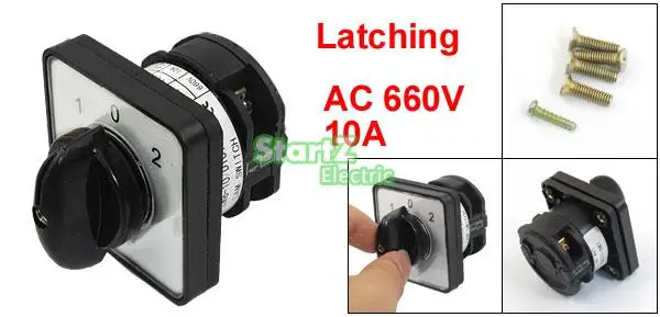 

AC 660V 10A Self Locking ON/OFF/ON 4 Terminal Cam Combination Changeover Switch