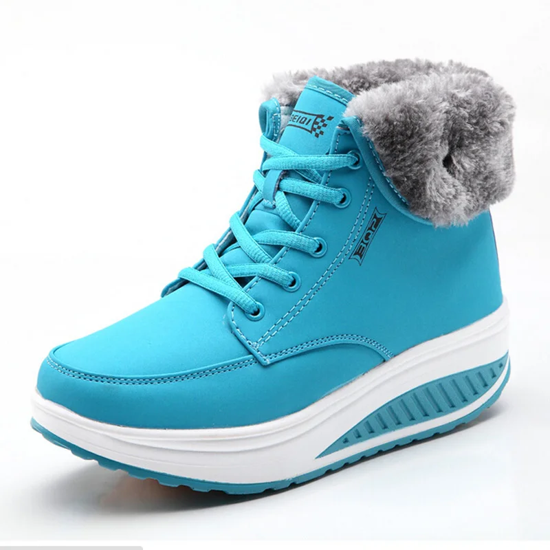 WDZKN/женские зимние ботинки; женские ботильоны на танкетке; обувь для танцев; однотонная плюшевая обувь на платформе; женские повседневные зимние теплые ботинки - Цвет: Небесно-голубой