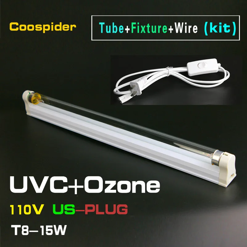 15W Quartz UV Germicidal CFL Lamp Kit Kill mites Antivirus Deodorant UVC Ozone Free Disinfection 110v-240v - Мощность в ваттах: 110v  15w  OZONE
