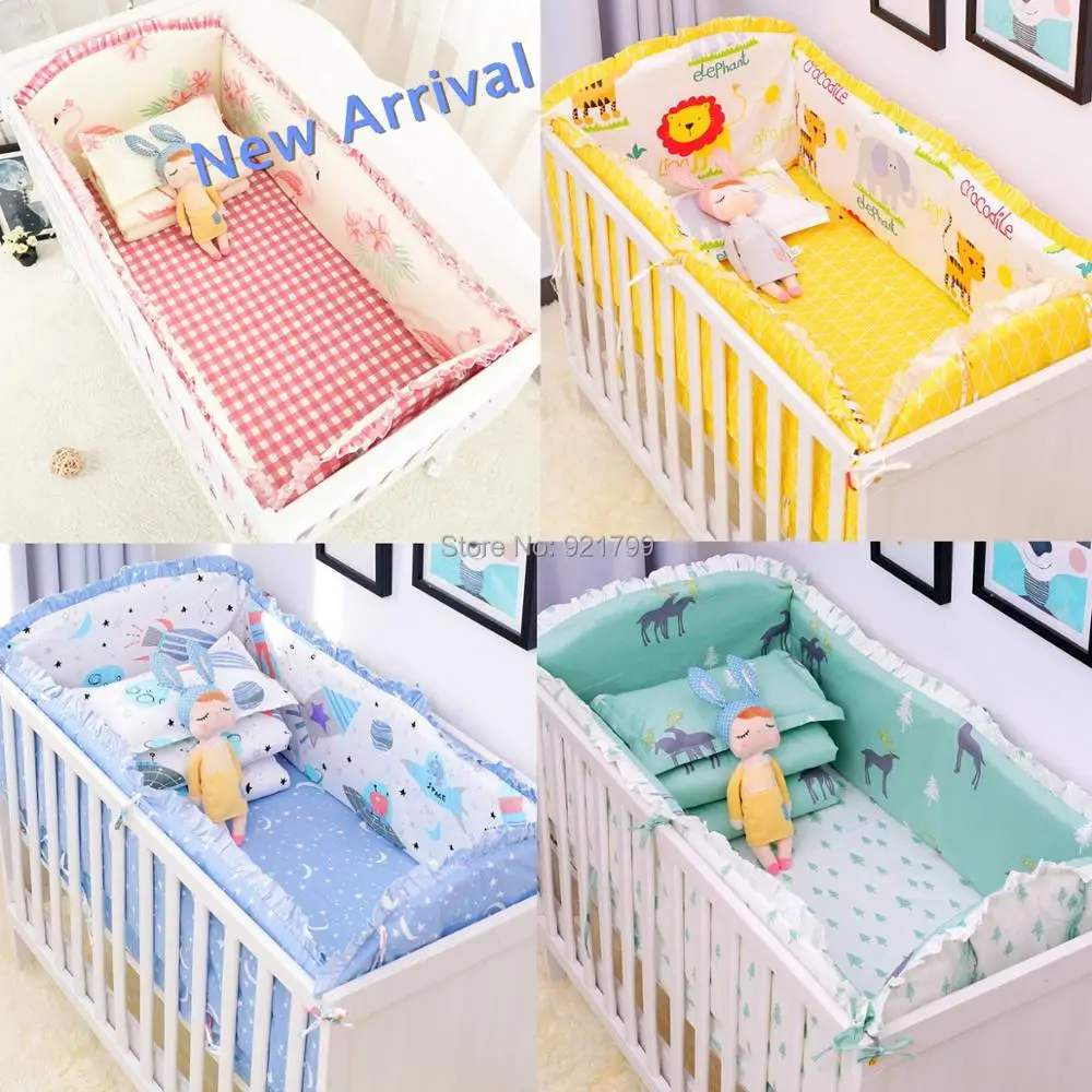 2018 New 6Pcs Baby Crib Bumpers Bedding Cartoon Baby Bedding Sets Bed Around Cot Sheets Cotton Thickening Beautiful Baby Bumper