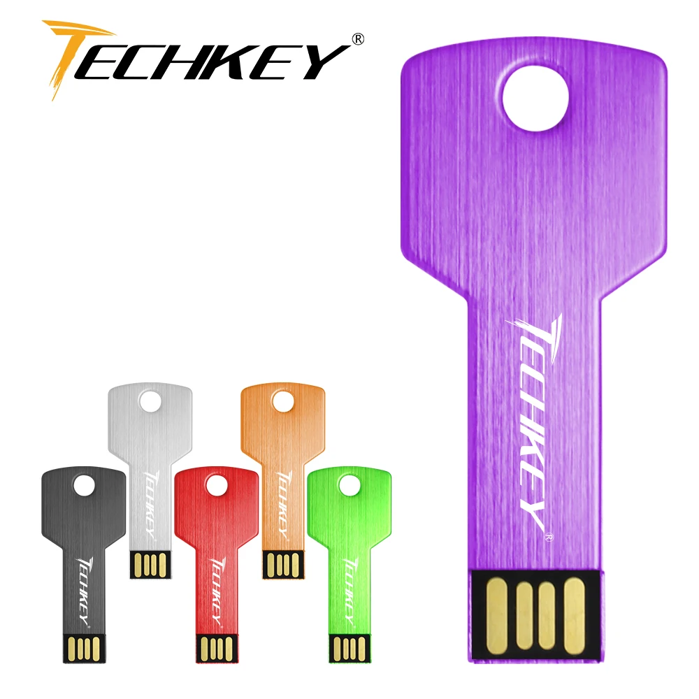 Новый TECHKEY карту флэш-памяти с интерфейсом usb Флеш накопитель 64 ГБ 32 ГБ 16 ГБ 8 ГБ 4 ГБ флешки водонепроницаемый металлический ключ memoria cel usb 2,0 u