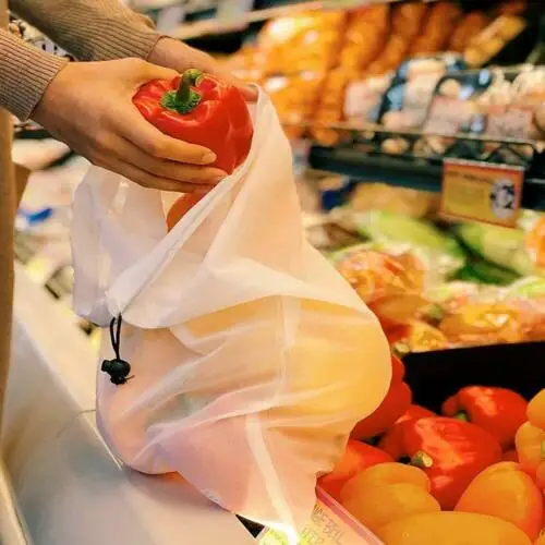 15Pcs Reusable Produce Bags White ROPE Mesh Vegetable Fruit Toys Storage Pouch 15Pcs Reusable Produce Bags White ROPE Mesh Vegetable Fruit Toys Storage Pouch