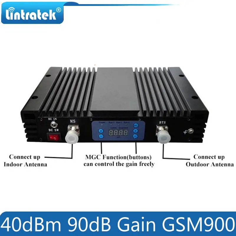 Lintratek 40dBm 90dB Gain 10W Big Power 2G GSM 900mhz AGC/MGC Signal Repeater GSM 900 3G Mobile Signal Booster Amplifier