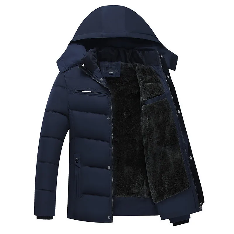 Мужская Зимняя Толстая флисовая куртка, новинка, пальто с капюшоном, Повседневная толстая пуховая парка, мужская Тонкая Повседневная куртка с хлопковой подкладкой, XL-4XL - Цвет: D13 Navy blue