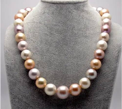 

huge 13-16mm freshwater round multicolor pearl necklace 925Sterling Silver