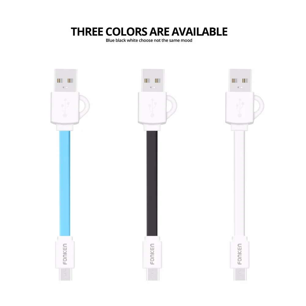FONKEN المصغّر usb كابل جيب الهاتف المحمول كابل السفر قطع كبل شحن الهاتف 10 سنتيمتر ماكس 2.4a المعكرونة شاحن متنقل كابل