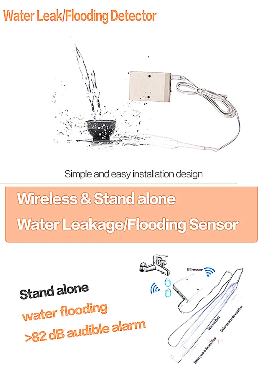 Беспроводной детектор утечки воды 433 МГц Сигнализация утечки воды Датчик Затопления для дома Кухня Туалет пол может работать независимо